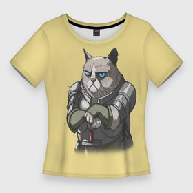 Женская футболка 3D Slim с принтом Сер Рыцарь Грумпи Кот в Санкт-Петербурге,  |  | cat | grumpy | knight | skerim | воин | дракон | королевство | кот | кошка | рыцарь | скайрим