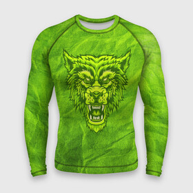 Мужской рашгард 3D с принтом Ядовитый волк в Санкт-Петербурге,  |  | волк | волчище | голова | дикий | желтоватый | желтый | жестокий | зеленоватый | зеленый | злобный | злой | кислотный | лютый | сердитый | хищник | ядовитый | яростный