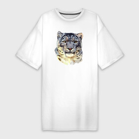 Платье-футболка хлопок с принтом Снежный Леопард (барс) в Санкт-Петербурге,  |  | leopard | panthera | panthera pardus | барс | гепард | голова | животное | зверь | кошачие | кошачий | крупная кошка | лео | леопард | леопарды | пантера | пятнистый | хищник | ягуар