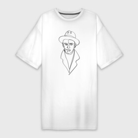 Платье-футболка хлопок с принтом Маяковский, портрет одной линией в Санкт-Петербурге,  |  | в шляпе | лайнарт | линией | лицо | маяковский | минималистичный | одной | портрет