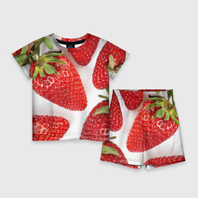 Детский костюм с шортами 3D с принтом strawberries в Санкт-Петербурге,  |  | strawberries | еда | клубника | красный | лето | ростислав удача | сад | ягоды