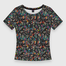 Женская футболка 3D Slim с принтом Разноцветная абстракция Black в Санкт-Петербурге,  |  | abstract | абстракция | бутоны | геометрия | калейдоскоп | классика | линии | паттерн | текстура | текстурные  узоры | узор | узоры | цветы
