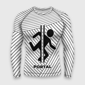 Мужской рашгард 3D с принтом Символ Portal на светлом фоне с полосами в Санкт-Петербурге,  |  | logo | portal | звезды | игра | игры | космос | лого | логотип | портал | символ
