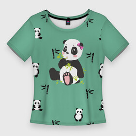 Женская футболка 3D Slim с принтом Пандовая семья  Малышка в Санкт-Петербурге,  |  | family | family look | family style | panda | pandas | бамбук | белый | для семьи | дочка | дочке | дочь | зеленый | малышка | медведи | медведь | мишка | мишки | панда | панды | семейные | семейный | семейный стиль | семья