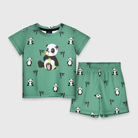 Детский костюм с шортами 3D с принтом Пандовая семья  Малышка в Санкт-Петербурге,  |  | family | family look | family style | panda | pandas | бамбук | белый | для семьи | дочка | дочке | дочь | зеленый | малышка | медведи | медведь | мишка | мишки | панда | панды | семейные | семейный | семейный стиль | семья
