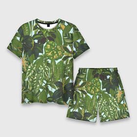 Мужской костюм с шортами 3D с принтом Зеленые Тропические Растения в Санкт-Петербурге,  |  | flowers | букет | природа | растение | флора | цветы