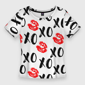 Женская футболка 3D Slim с принтом ПОЦЕЛУЙЧИКИ ХОХО в Санкт-Петербурге,  |  | валентинки | губы | забавный | красный | любовь | макияж | милый | модный | помада | популярный | поцелуй | романтичный | сладкий | черный