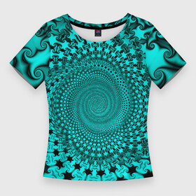 Женская футболка 3D Slim с принтом NEON FRACTAL PATTERN в Санкт-Петербурге,  |  | абстрактный | вихревой | геометрический | графический | красочный | неон | психоделический | спиральный | узор | фрактал | цветной | черный | яркий