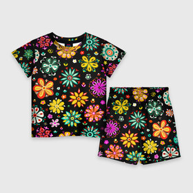 Детский костюм с шортами 3D с принтом MULTICOLORED FLOWERS в Санкт-Петербурге,  |  | акварель | декоративные | желтый | зеленый | красивая | красный | красочные | разноцветные | розовый | синий | текстура | фиолетовый | цвета | цветной | цветочные | яркий