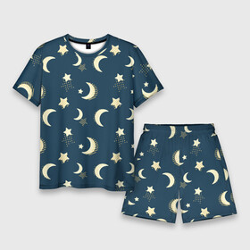 Мужской костюм с шортами 3D с принтом Месяц и звезды, паттерн в Санкт-Петербурге,  |  | звезды | луна | месяц | милый | небо | ночное | ночь | паттерн | пижамный | принт для пижамы | узор