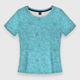 Женская футболка 3D Slim с принтом Цветущая липа в Санкт-Петербурге,  |  | бабачки | весна | крыло | липа | липовые листы | липовые цветы | мятный цвет | нежность