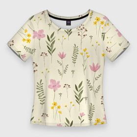 Женская футболка 3D Slim с принтом Цветы Нарисованные Дикие в Санкт-Петербурге,  |  | flowers | букет | природа | растение | флора | цветы