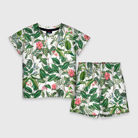 Детский костюм с шортами 3D с принтом Цветы Розовые Гибискусы в Санкт-Петербурге,  |  | flowers | букет | гибискусы | природа | растение | флора | цветы