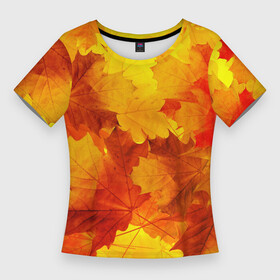 Женская футболка 3D Slim с принтом Желтые листья в Санкт-Петербурге,  |  | дуб | дубовый лист | желтый | лето | листья | маскировка | осень | природа | ростислав удача