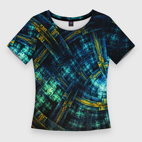 Женская футболка 3D Slim с принтом Абстрактная неоновая футуристическая композиция  Abstract neon futuristic composition в Санкт-Петербурге,  |  | abstraction | composition | future | neon | абстракция | будущее | композиция | неон