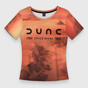 Женская футболка 3D Slim с принтом Dune: Spice Wars, logo в Санкт-Петербурге,  |  | dune | dune spice wars | spice wars | война в космосе | дюна | дюна война в космосе | дюна космические войны | дюна спейс вар | дюна спейс варс | космические войны