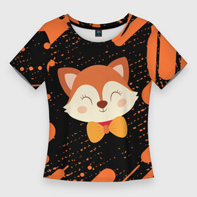 Женская футболка 3D Slim с принтом ЛИСА  В ГАЛСТУКЕ  Линии в Санкт-Петербурге,  |  | fox | foxy | в галстуке | животные | лиенок | линии | лис | лиса | лисами | лисий | лисичка | лисичкой | лисой | лисы | милая | милота | милые | рыжая | рыжие