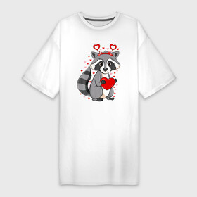 Платье-футболка хлопок с принтом Енотик в сердечках в Санкт-Петербурге,  |  | predator | raccoon | raccoon gargle | trash panda | енот | енот полоскун | енотик | енотовидная собака | еноты | животное | зверь | мусорная панда | сердечки | сердца | треш панда | трэш панда | хищник
