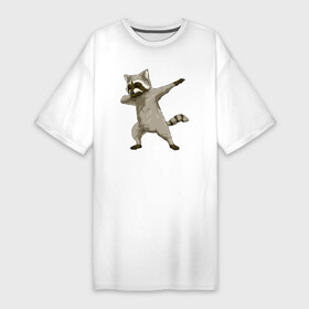 Платье-футболка хлопок с принтом Даб енот в Санкт-Петербурге,  |  | predator | raccoon | raccoon gargle | trash panda | даб | даб даб | дабинг | енот | енот полоскун | енотик | енотовидная собака | еноты | животное | зверь | мусорная панда | треш панда | трэш панда | хищник
