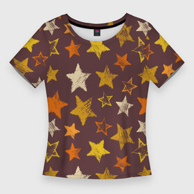 Женская футболка 3D Slim с принтом Звездное коричневое небо в Санкт-Петербурге,  |  | звезда | звездный | звездочка | звезды | крупные звезды | паттерн