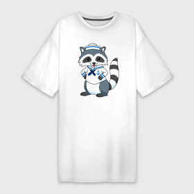 Платье-футболка хлопок с принтом Енотик морячок в Санкт-Петербурге,  |  | predator | raccoon | raccoon gargle | trash panda | армей | армия | вмф | военно морской флот | енот | енот полоскун | енотик | енотовидная собака | еноты | животное | зверь | мичман | морские силы | моряк | мусорная панда