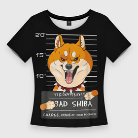 Женская футболка 3D Slim с принтом Злая сиба ину в Санкт-Петербурге,  |  | Тематика изображения на принте: dog | shiba | shiba inu | сиба | сиба ину | собака | японская собака