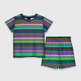 Детский костюм с шортами 3D с принтом Яркие неоновые тонкие полосы в Санкт-Петербурге,  |  | neon stripes | stripes | в полоску | неоновые полосы | полосатый узор