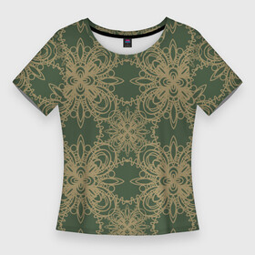 Женская футболка 3D Slim с принтом Зелено золотой фрактальный узор в Санкт-Петербурге,  |  | зелено золотой | зеленый | золотой | паттерн | узор | фрактал | фракталы