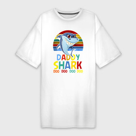 Платье-футболка хлопок с принтом Папа акула в Санкт-Петербурге,  |  | dad | shark | акула | акулы | батька | батя | белая | катран | отец | папа | папаня | папка | папочка | папуля | рыба | селахия | тигровая | тупорылая | хищник | шарк