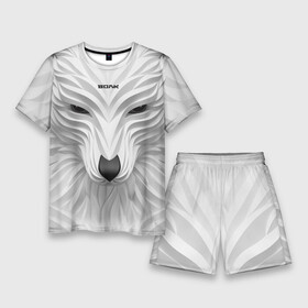 Мужской костюм с шортами 3D с принтом Волк белый  с надписью в Санкт-Петербурге,  |  | wolf | арт | белый | волк | волкодав | волкодиночка | волкособ | детские | добрый | животные | одинокий волк | рисунок | рок | серый | серый волк | собака | узор | узоры