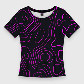 Женская футболка 3D Slim с принтом THE ILLUSION OF PURPLE LINES в Санкт-Петербурге,  |  | абстракция | вектор | геометрический | графика | забавный | иллюзия | минимализм | оптический | узор | фиолетовый | черный