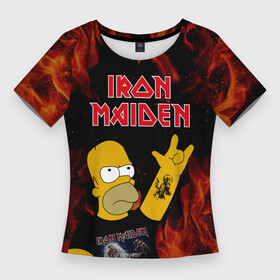 Женская футболка 3D Slim с принтом Iron Maiden Гомер Симпсон Рокер в Санкт-Петербурге,  |  | gomer | homer | iron | iron maiden | maiden | music | rock | simpson | simpsons | айрон майден | айрон мейден | гомер | музыка | рок | рокер | симпсон | симпсоны