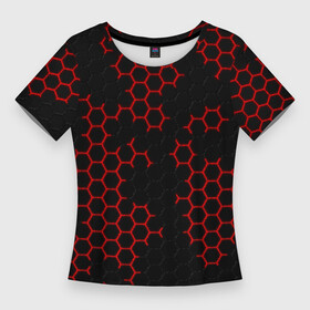 Женская футболка 3D Slim с принтом НАНОКОСТЮМ  Black and Red Hexagon  Гексагоны в Санкт-Петербурге,  |  | abstract | black and red hexagon | carbon | hexagon | nano | nanosuit | абстракция | броня | гексагон | гексагон фон | гексагоны | карбон | корбон | нано | нанокостюм | нанокостюм из crysis | шестиугольники