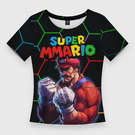 Женская футболка 3D Slim с принтом ММАРИО  ММА  Супер Марио  Super Mario в Санкт-Петербурге,  |  | 8 бит | mario | mma | super mario | бои без правил | гексагоны | денди | игра марио | качок | луиджи | мма | ммарио | надпись марио | нинтендо | сега | супер марио | супер ммарио | шестиугольники