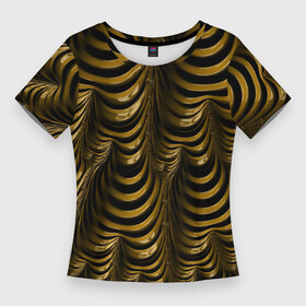 Женская футболка 3D Slim с принтом Черная с золотым оптическая иллюзия  Абстракция в Санкт-Петербурге,  |  | абстракция | золотой | иллюзия | металлик | фрактал | черный