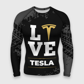 Мужской рашгард 3D с принтом Tesla Love Classic со следами шин на фоне в Санкт-Петербурге,  |  | auto | brand | logo | love | symbol | tesla | авто | бренд | илон | лого | маск | символ | следы | тесла | шины