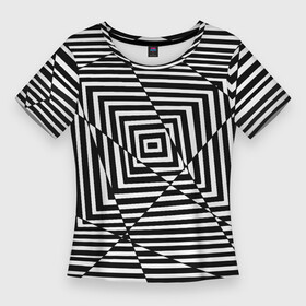Женская футболка 3D Slim с принтом Broken Square в Санкт-Петербурге,  |  | иллюзия | иллюзия линии | квадрат | квадраты | психоделика | черно   белое