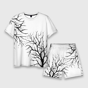 Мужской костюм с шортами 3D с принтом Черные ветки деревьев на белом фоне в Санкт-Петербурге,  |  | abstraction | black and white | tree branches | ветки | деревья | монохромный | черно белый
