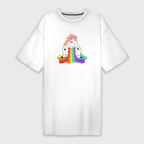 Платье-футболка хлопок с принтом Пухлый единорог блюющий радугой в Санкт-Петербурге,  |  | блюет | блюющий | грустный | единорог | единорожек | животное | забавный | мифическое | пухлый | радугой | радужный | рог