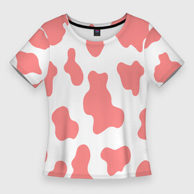 Женская футболка 3D Slim с принтом Розовая корова в Санкт-Петербурге,  |  | корова | пятна | пятнистый | розовая корова | розовые пятна