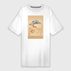 Платье-футболка хлопок с принтом Японская гравюра Бабочки в Санкт-Петербурге,  |  | бабочки | гравюра | графика | живопись | животные | картинки | рисунок | япония