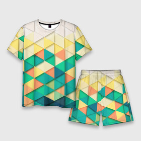Мужской костюм с шортами 3D с принтом Цветные объемные треугольники в Санкт-Петербурге,  |  | геометрия | объемные | полигональный | полигоны | треугольники | цвета | цветные