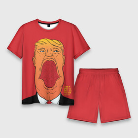Мужской костюм с шортами 3D с принтом Дональд Трамп на красном фоне в Санкт-Петербурге,  |  | america | donald trump | америка | дональд | дональд трамп | сша | трамп