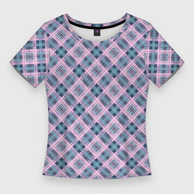 Женская футболка 3D Slim с принтом Розово серый клетчатый узор в косую клетку в Санкт-Петербурге,  |  | checkered | tartan | клетка | клетчатый | косая клетка | розовый | серый | шотландка