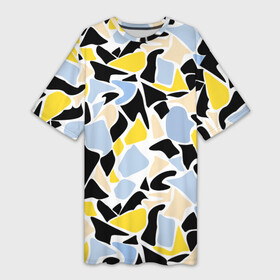 Платье-футболка 3D с принтом Абстрактный узор в желто голубых тонах на черном фоне в Санкт-Петербурге,  |  | abstract | blue and yellow | абстрактные фигуры | абстрактный узор | желтый