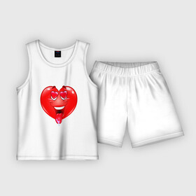 Детская пижама с шортами хлопок с принтом THE HEART IN LOVE в Санкт-Петербурге,  |  | влюбленное | красное | красочное | любовь | праздник | сердце