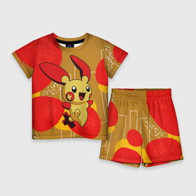 Детский костюм с шортами 3D с принтом Веселый Пикачу с крестиком в Санкт-Петербурге,  |  | pocket monster | pokemon | аниме | карманный монстр | пикачу | покемон | существо