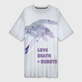 Платье-футболка 3D с принтом Любовь. Смерть. Роботы: кто ты в Санкт-Петербурге,  |  | robot | robots | андроид | биоробот | будущее | искусственный интеллект | машина | механическая рука | разум | робот | роботы | рука | сериал | фантастика | фильм