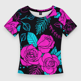 Женская футболка 3D Slim с принтом Авангардный паттерн из роз  Лето в Санкт-Петербурге,  |  | neon | pattern | rose | summer | vanguard | авангард | лето | неон | паттерн | роза