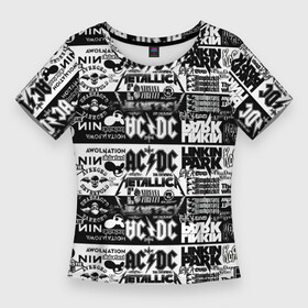 Женская футболка 3D Slim с принтом THE TEXTURE OF LEGENDARY ROCK BANDS в Санкт-Петербурге,  |  | ac dc | linkin park | metallica | nirvana | группы | музыкальная | популярные | рок